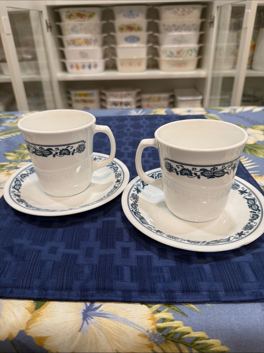 Classic Corelle Old Town Blue set of two Cups and Saucers.